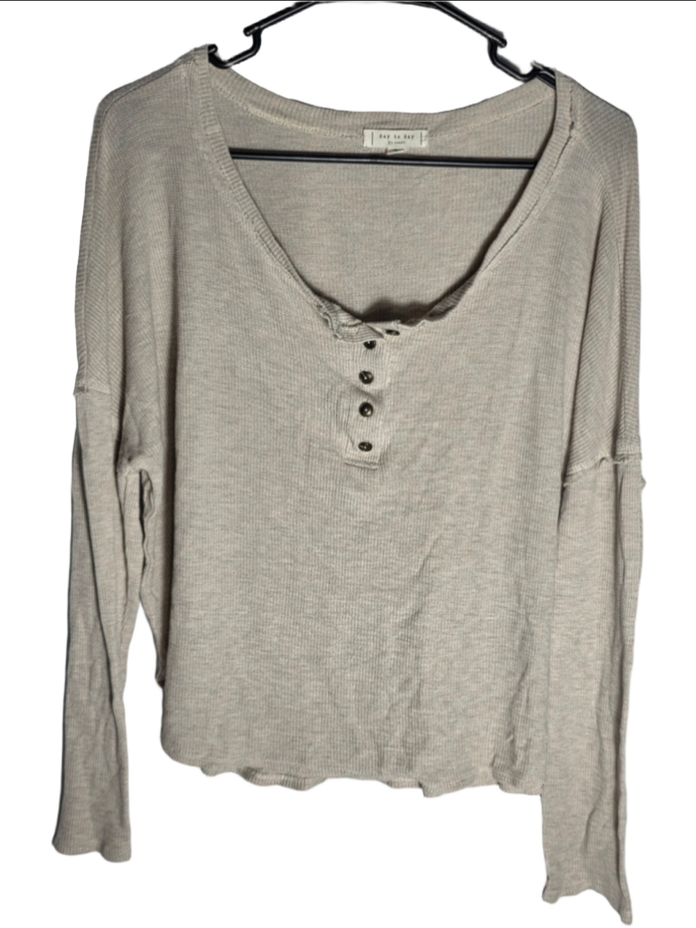 Women's Day to Day Long Sleeve Henley Top Beige Size M cottagecore cozy casual